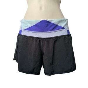Lululemon Run Times Shorts Running Black Quilt 34 Purple Blue Band 2